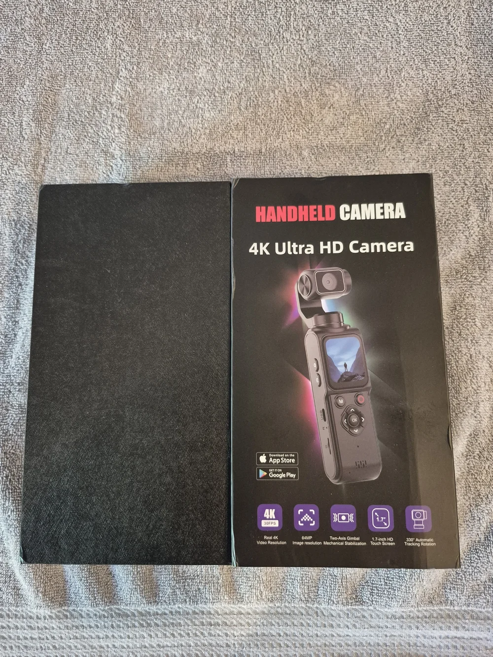 Handheld 4K Ultra HD Black Video Camera with Two-Axis Gimbal.